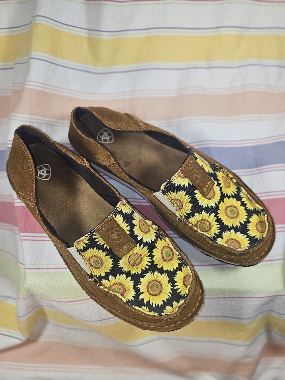 Ariat Sunflower Canvas Slip-On Moccasins - Brown/Yellow